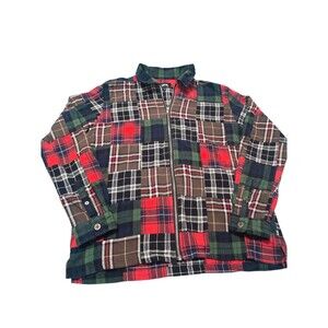STUSSY Patchwork Full Zip Cotton Flannel Shirt Jacket Check Plaid Madras M C22.4